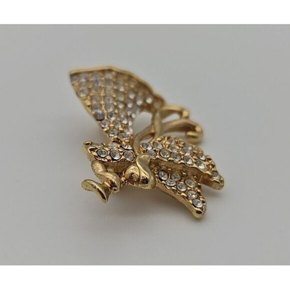 Monet Brooch Angel Rhinestone Pave Pin Figural Trumpet Christmas Jewelry Signed - Picture 5 of 7